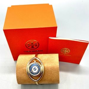 NEW TORY BURCH GOLD BANGLE BLUE PEARL EVIL EYE LADIES WATCH TBW5000